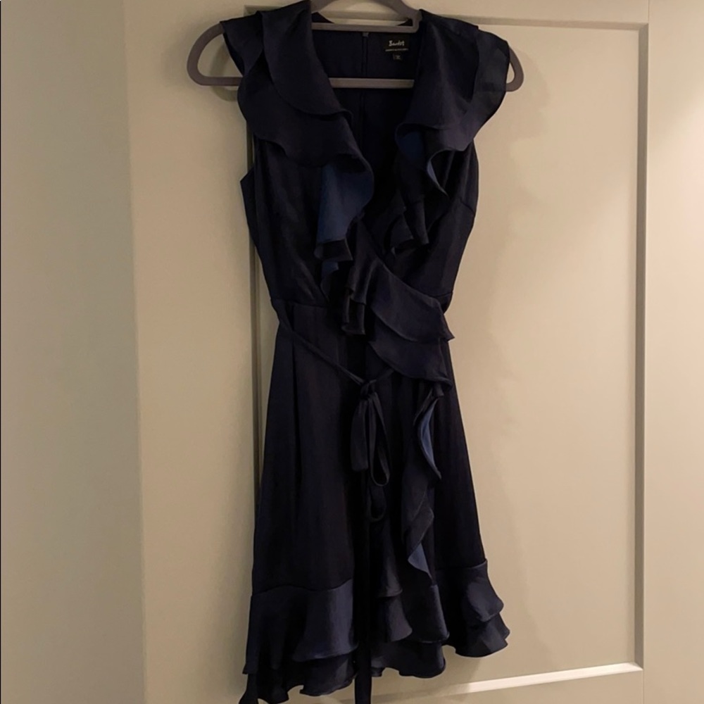 Sexy silk navy ruffled dress